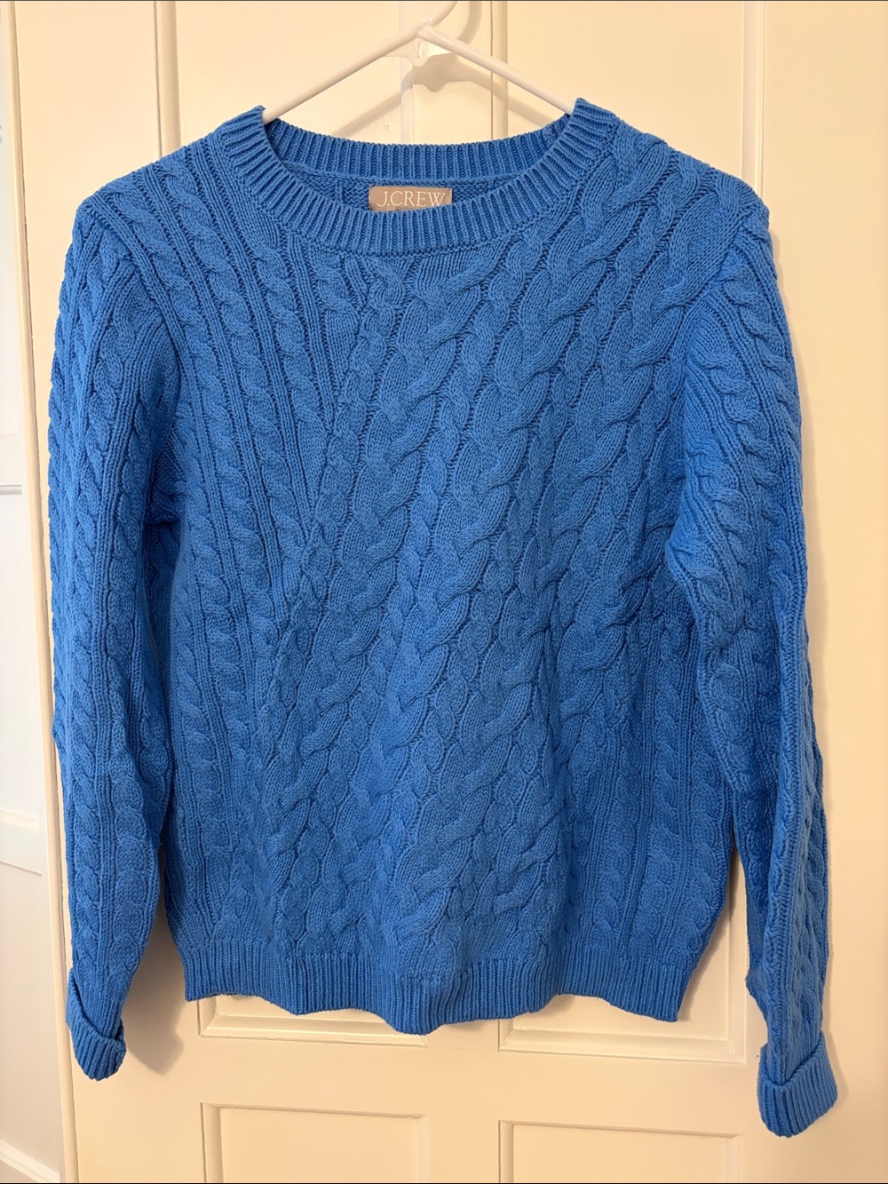 J. Crew 100% Cotton Cable Crewneck Sweater in Bright Blue